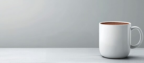 Sticker - Warm cup of cocoa resting on a minimalist table with neutral backdrop during winter afternoon