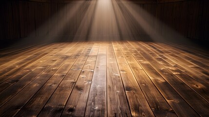 Poster - Light Streaming Through Wooden Beams Illuminating a Rustic Floor Creating a Warm and Inviting Atmosphere for Photography Backgrounds or Creative Projects