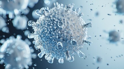 Poster - Close-up View of a Realistic Virus Cell in an Abstract Environment Representing Microbiology Concepts and Disease Spread in Modern Science and Research
