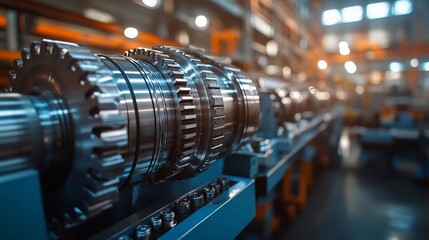 Poster - Close-up of industrial machinery gears and rollers in a factory.