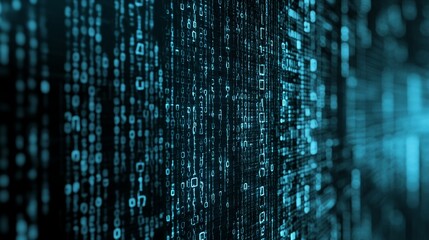Aufkleber - A digital representation of binary code cascading in a dark, tech-inspired environment.