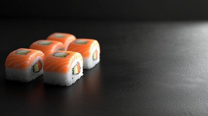 Sticker - Fresh sushi rolls arranged neatly on a dark surface enhancing the vibrant colors of the dish