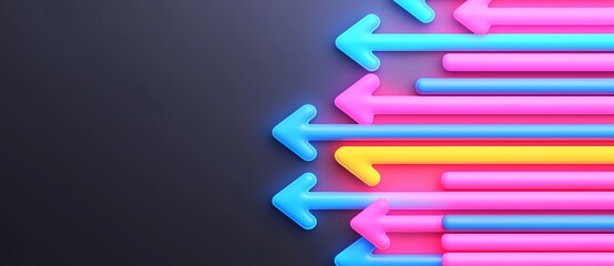 Poster - Blue and red neon light arrow background with geometric shape motion sign. Dark electric banner to boost power or direction shine for cyber casino gamer.
