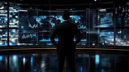 Poster - Business Professional Analyzing Data on Futuristic Digital Display