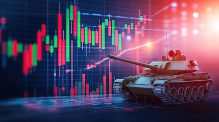 Poster - Modern Tank Overlaid on Financial Stock Market Graphs and Charts