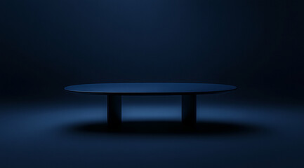 Aufkleber - Darkly lit table stands alone in a minimalist space evoking mystery and intrigue during evening hours