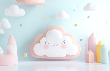 Aufkleber - Cheerful cloud decor in a pastel room featuring playful shapes and colors suitable for a child's space