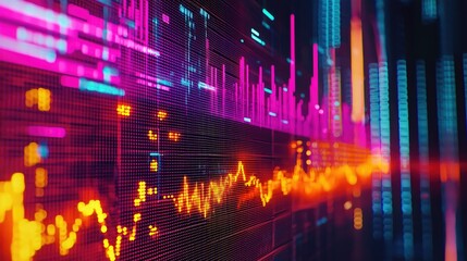 Poster - Vibrant Digital Data Visualization with Colorful Graphs and Abstract Patterns Representing Technology and Finance Analysis in a Modern Context