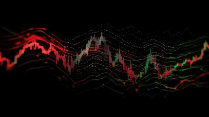 Poster - Abstract representation of stock market fluctuations with vivid red and green lines and wave patterns illustrating financial trends and data analysis