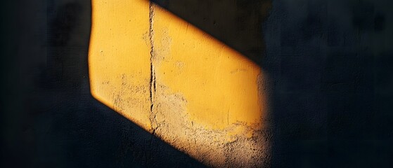 Aufkleber - Abstract Play of Light and Shadow on a Textured Yellow Wall with Dark Background Creating a Striking Contrast in a Dimly Lit Environment