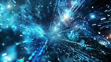 Poster - Exploring an Abstract Digital Realm With Vibrant Blue Light Trails and Cosmic Energy