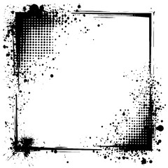 Aufkleber - Vector ink frame border and halftone dot pattern on a retro background. Comic overlay with grunge splatter. Perfect for pop art posters, vintage flyers, or abstract designs.