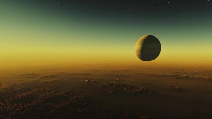 Poster - Journey Through an Alien Landscape Under a Distant Satellite Planet