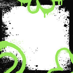 Poster - Urban punk graffiti frame with acid spray elements. Black brush strokes on rough edges create a grungy, vintage vector design. Torn paper texture with scratches, ink splatters