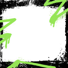 Poster - Vector graffiti spray frame with acid and punk influences. Black and white grungy design featuring torn paper, rough paint strokes, and abstract textures.
