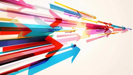 Poster - Colorful Arrows Create Dynamic Energy on a White Background, Transforming Movement Into Art