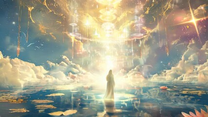 Poster - Journey Above the Heavens Where a Man Encounters the Astral Realm Filled With Light and Tranquility