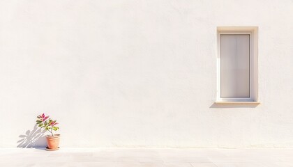 Poster - Large Blank Wall with Single Window and Ample Space Nearby for Creative Design and Minimalist Aesthetic