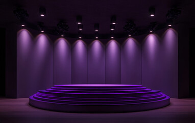 Aufkleber - Modern stage design with purple lighting in an empty performance space ready for events or presentations