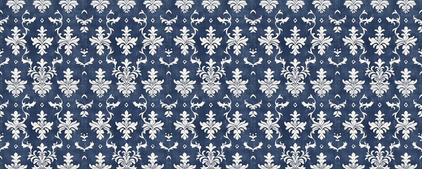 Wall Mural - seamless pattern of elegant damask pattern navy blue white floral textile design classic vintage sty