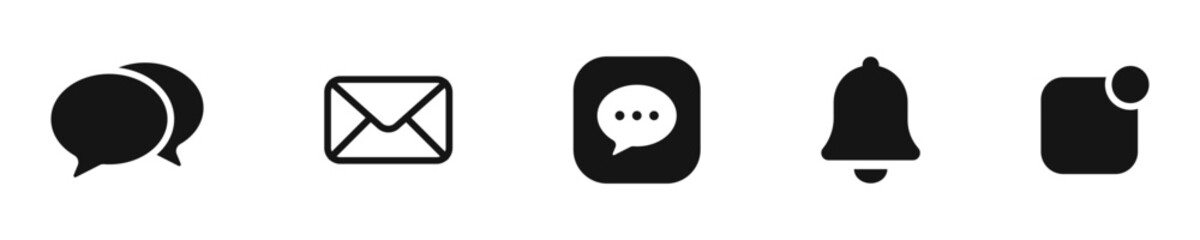 Leinwandbilder - Notification bell icon set. New email message notification icon or alarm alert reminder icon sign. Love like with Notifications and chat message speech bubble icon - Web icons collection set