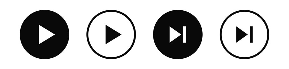 Leinwandbilder - Play button icon vector set. play video audio icon media player symbols in flat style	
