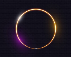 Poster - Neon glowing circular geometric shape with light effects, suitable for banners, advertising, and modern digital designs.
