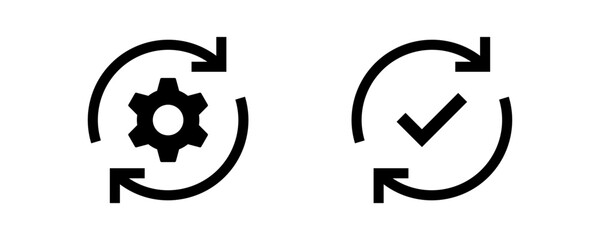 Leinwandbilder - gear icon with two arrows. settings icon with update, refresh, recycling, rotate signs - sync process icon set with check mark tick symbol. update icon symbol. Software upgrade concept
