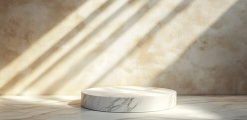 Aufkleber - Elegant marble display platform with soft lighting in a minimalistic interior space