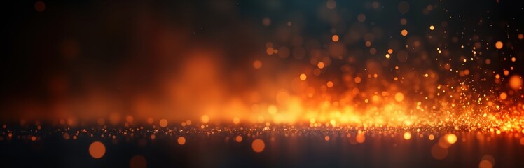 Aufkleber - Blurred sparks from fire form bright glowing effect against black background. Orange, gold particles, bokeh create dynamic abstract design. Perfect for festive, celebratory themes. Magical effect may