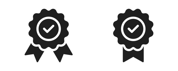 Fototapete - medal award icon, certificate badge with seal ribbon with check mark icons - certified prize icon checkmark symbol. Quality certify. web vector icon