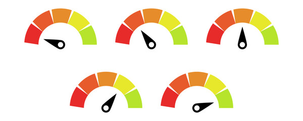 Aufkleber - Feedback rating Speedometer icon, tachometer icon. Speed indicator icon set. Rating meter signs performance concept. Dashboard level scale icon. vector illustration