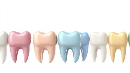 Poster - Colorful implants are shown alongside healthy teeth in a clear format on a white background, suitable for informative text placement. Generative AI