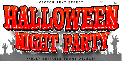 Poster - Red Halloween Night Party  Vector Fully Editable Smart Object Text Effect