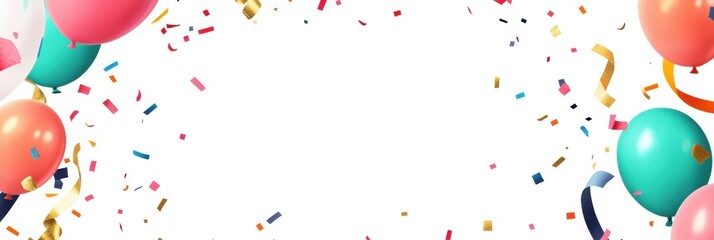 Poster - Bright party supplies including vibrant balloons, shimmering confetti, and festive ribbons create an inviting atmosphere for any celebration. Generative AI