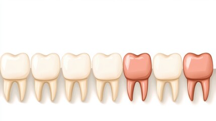 Aufkleber - Schematic design of healthy teeth and colorful dental implants on a white background, with space for extra text. Generative AI