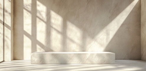 Aufkleber - Modern bathroom design with minimalist stone tub featuring natural light and shadow play
