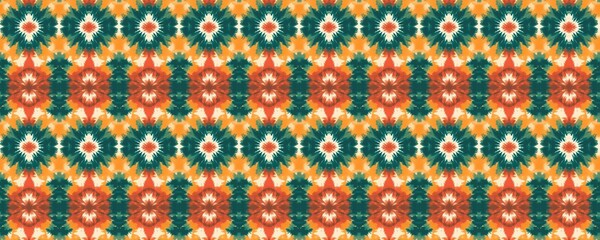 Wall Mural - seamless pattern of abstract tie dye pattern orange red teal floral psychedelic textile design