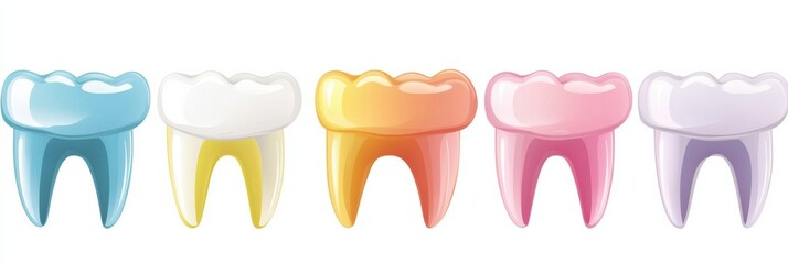 Aufkleber - Schematic showing a row of dental implants in various colors alongside healthy teeth, designed with space for additional text. Generative AI