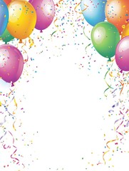Poster - A cheerful arrangement of balloons, confetti, and ribbons offers a vibrant backdrop for party planning and celebration details. Generative AI