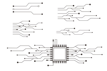 Wall Mural - Circuit board line microchip, software. Integrated motherboard, connections. Innovative Electronic Network. Technology background, design elements geometric and connection system.
