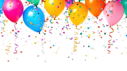 Poster - Bright balloons and confetti create a festive atmosphere, perfect for celebrations, with ample blank space for custom messaging. Generative AI
