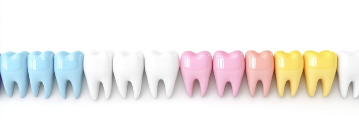 Aufkleber - Detailed schematic shows a row of healthy teeth with colorful dental implants, designed for educational purposes and text integration. Generative AI