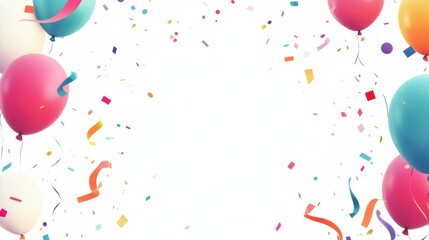 Poster - Bright balloons, colorful confetti, and ribbons set a festive vibe for crafting invitations or announcements. Perfect party essentials!. Generative AI