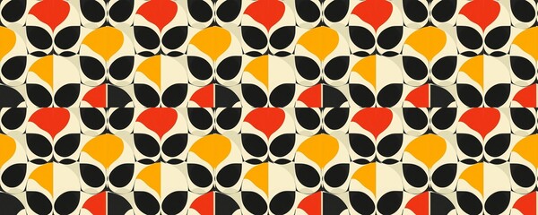 Wall Mural - seamless pattern of Abstract mid century modern geometric pattern  black, orange, red  bold shapes, vibrant energy, playful mood  ideal for textile design 