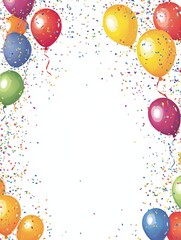 Poster - Balloons in various colors and confetti scatter across a clean white background, creating a festive atmosphere perfect for celebrations. Generative AI
