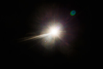 Aufkleber - Easy to add lens flare effects for overlay designs or screen blending mode to make high-quality images. Abstract sun burst, digital flare, iridescent glare over black background.