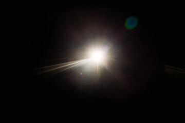 Aufkleber - Easy to add lens flare effects for overlay designs or screen blending mode to make high-quality images. Abstract sun burst, digital flare, iridescent glare over black background.