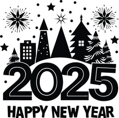 Wall Mural -  set Happy New Year 2025 vector silhouette 