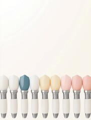 Aufkleber - Detailed diagram of a dental row showcasing colored implants placed among healthy teeth, set against a clean white background. Generative AI